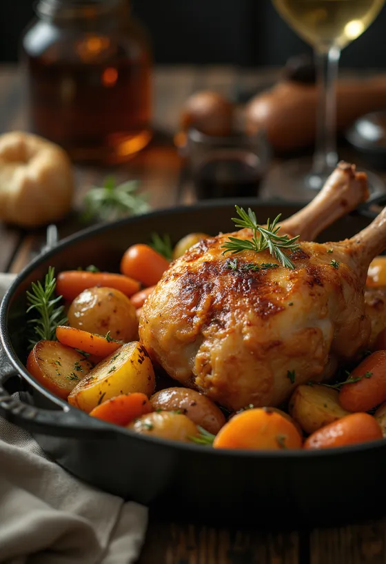 Anatra arrosto con pelle croccante e verdure arrosto