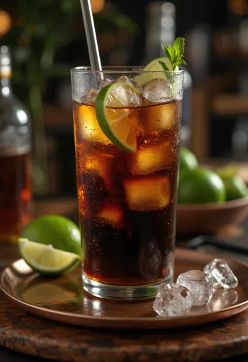 Cocktail Cuba Libre con lime e ghiaccio