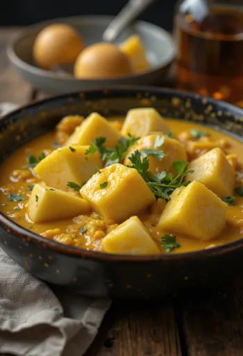 Curry piccante di melanzane servito