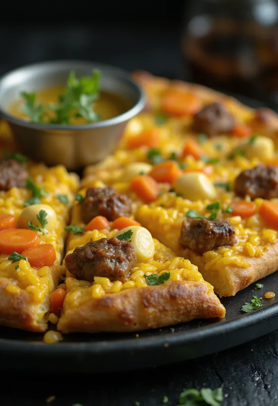 Pizza stile uzbeco con riso