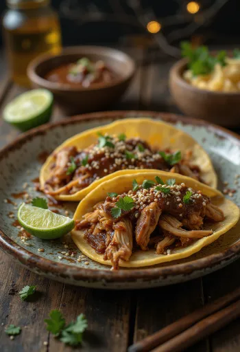 Tacos de Pollo en Mole serviti