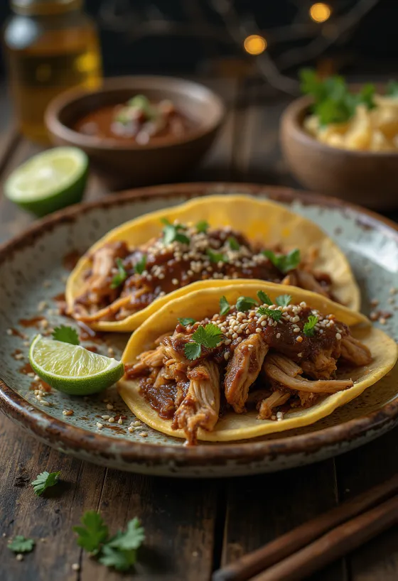 Tacos de Pollo en Mole serviti