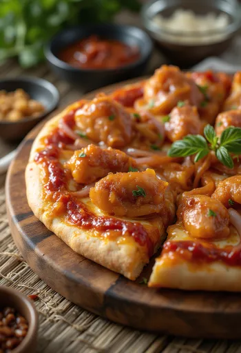Barbecue chicken pizza con pollo grigliato e cipolla rossa