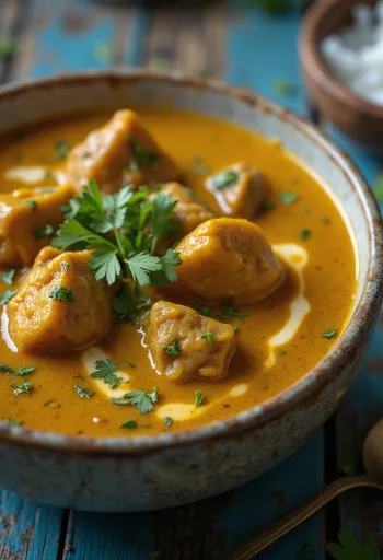 Curry di manzo servito con latte di cocco e spezie