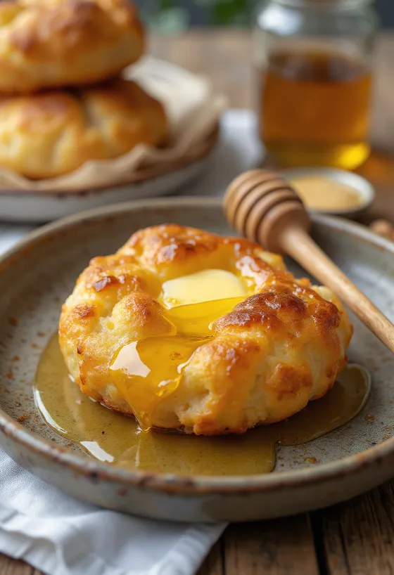 Vetkoek con miele e burro, impasto fritto fresco con ripieno dolce