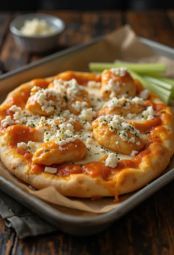 Buffalo chicken pizza con pollo piccante e formaggio blu