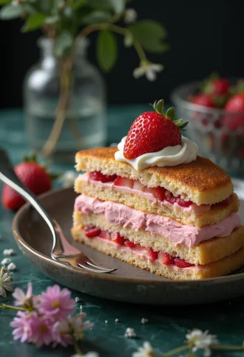 Torta ripiena alla crema di fragole decorata con fragole fresche