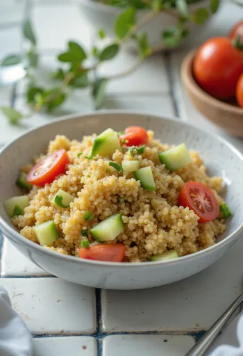 Insalata di quinoa con salsa tahina servita