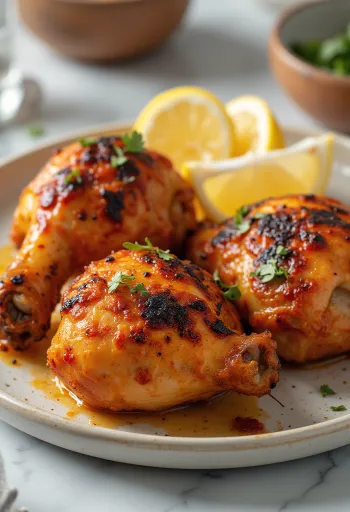 Pollo Tandoori cotto in marinata allo yogurt, servito con erbe fresche