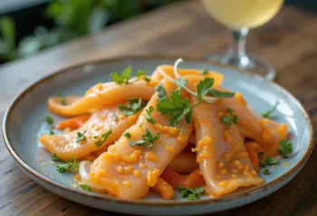 Tiradito con salsa rocoto, con fette di pesce fresco e coriandolo