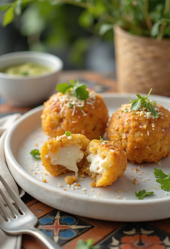 Acarajé al formaggio, piatto brasiliano croccante con crema di formaggio