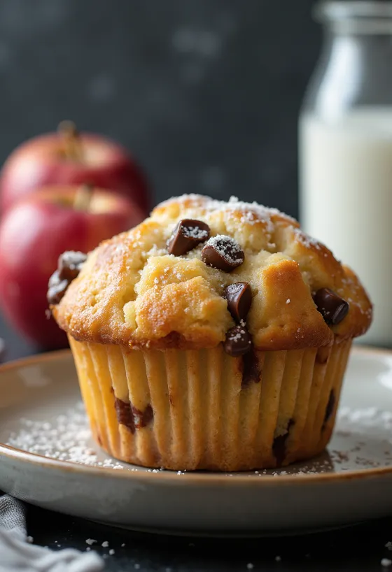 Muffin mela e cioccolato serviti