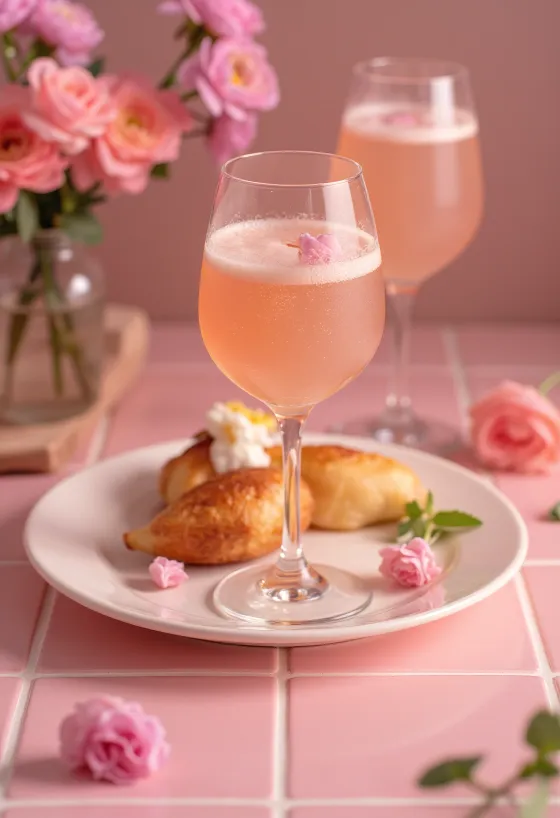 Cocktail Bellini decorato con purea di pesca fresca e prosecco