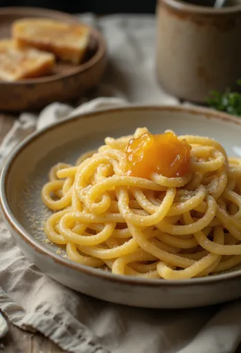 Pasta con semolino dolce cosparsa di zucchero a velo e marmellata
