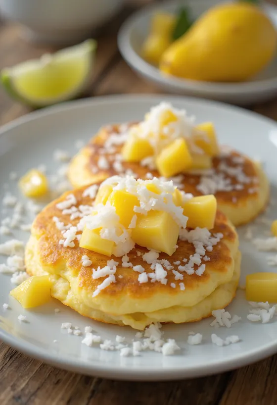 Pancake al latte di cocco serviti