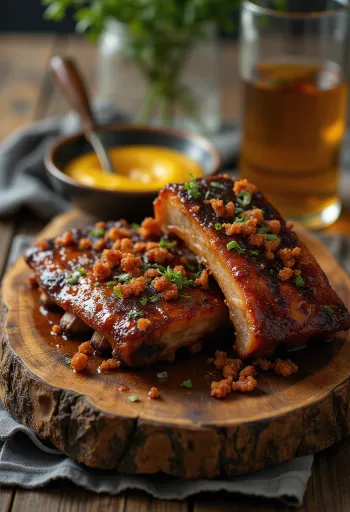 Costine di maiale speziate al forno, servite con patate al forno e insalata
