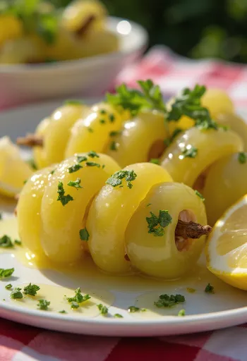 Involtini di foglie di vite con agnello, piatto mediterraneo servito con yogurt e limone