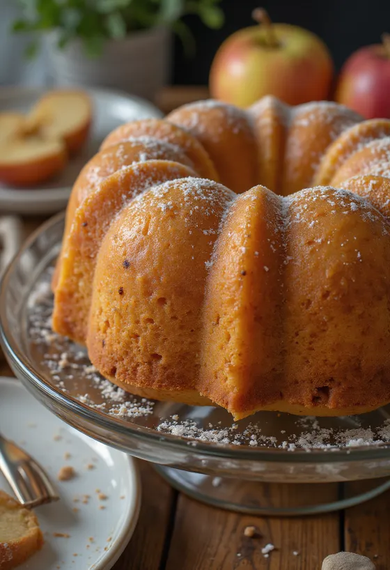 Fetta di ciambellone alle mele con spolverata di cannella