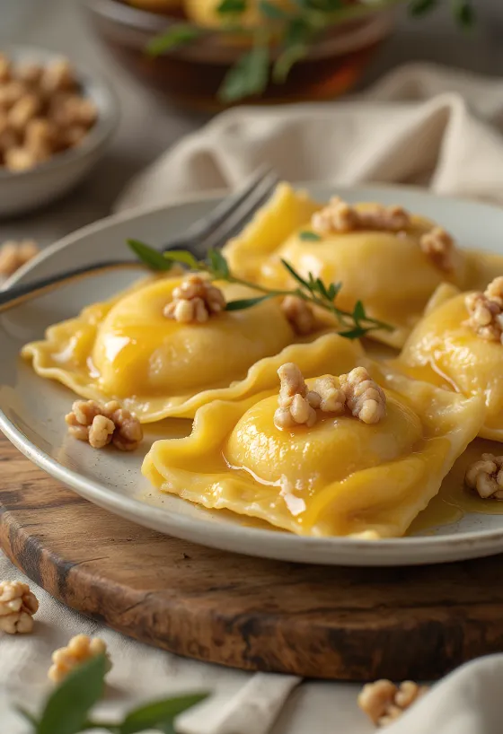 Ravioli dolci apple pie serviti