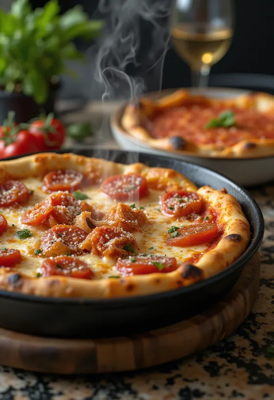 Chicago Deep-Dish Pizza con molto formaggio e salsa di pomodoro