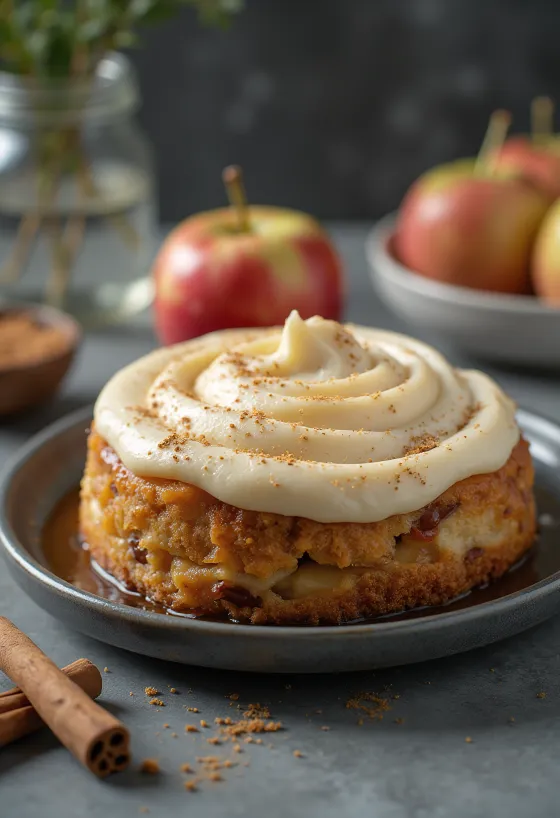 Torta mousse di mele e cannella decorata con fettine di mela