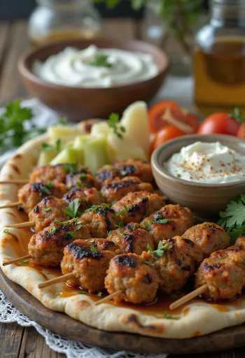 Kafta servita con pita fresca e insalata