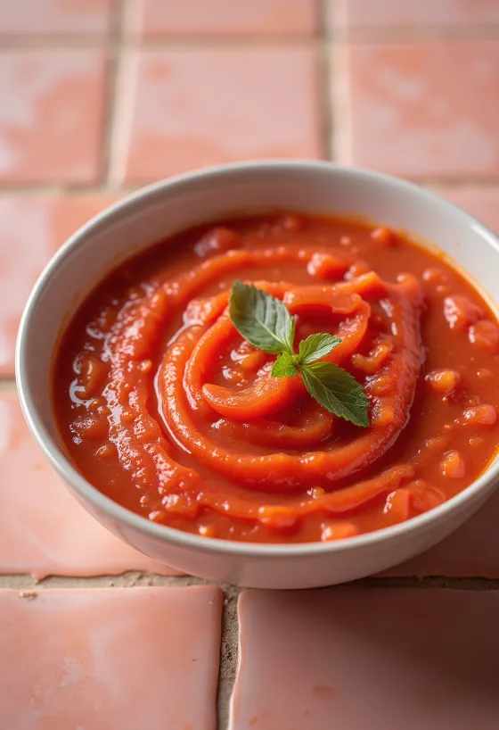 Sugo ai peperoni e pomodoro servito