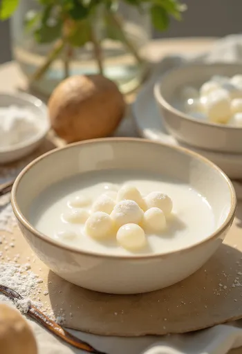 Budino di tapioca bianco in latte di cocco cremoso