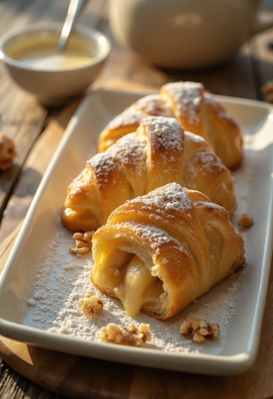 Strudel di mele croccante ripieno di mele fresche, cosparso di zucchero a velo