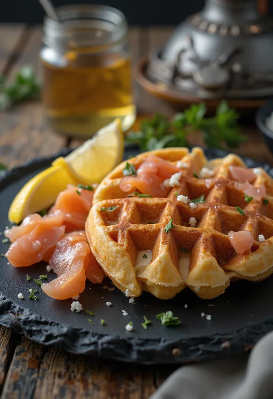 Waffle al Salmone servito