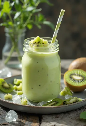 Kefir probiotico kiwi e menta con cubetti di ghiaccio