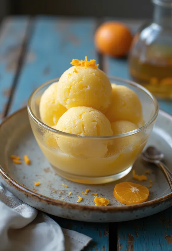 Sorbetto al whiskey e miele fatto in casa dessert speziato servito