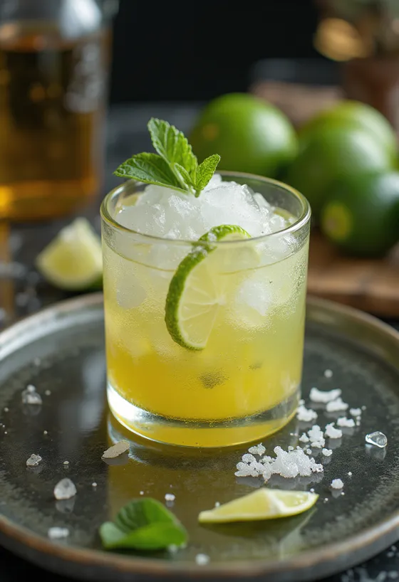 Cocktail Caipirinha con pezzi di lime e ghiaccio tritato