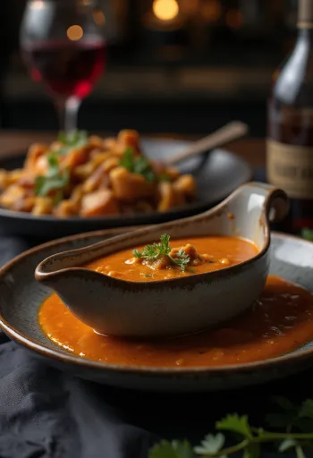 Salsa al vino rosso, panna e paprika affumicata servita