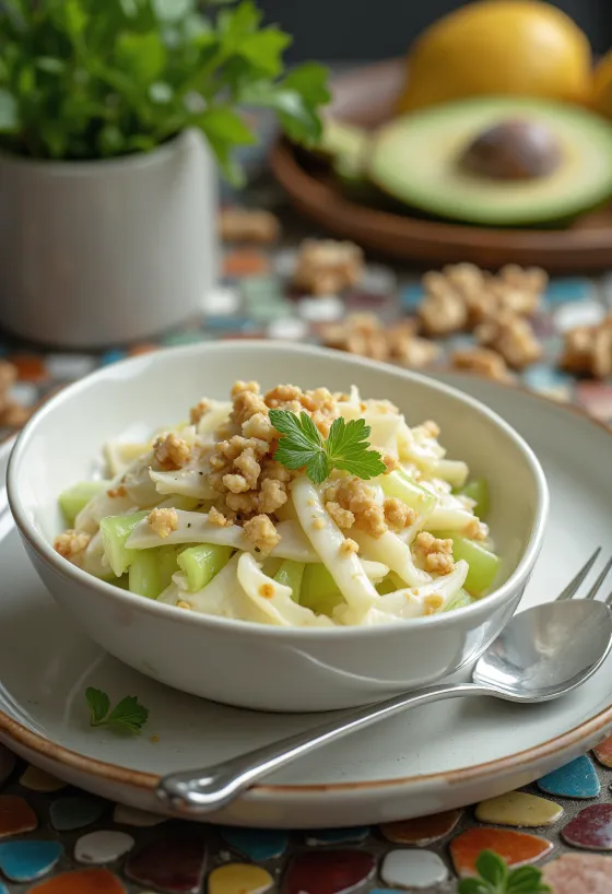 Insalata croccante di sedano rapa servita
