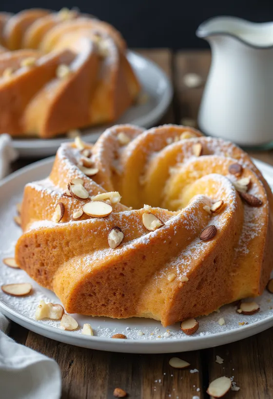 Ciambellone mele e mandorle servito