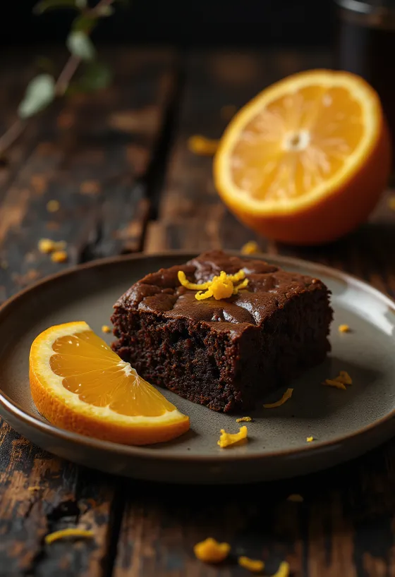 Brownie all'arancia servito