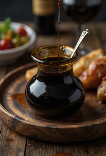 Riduzione al balsamico e rosmarino servita