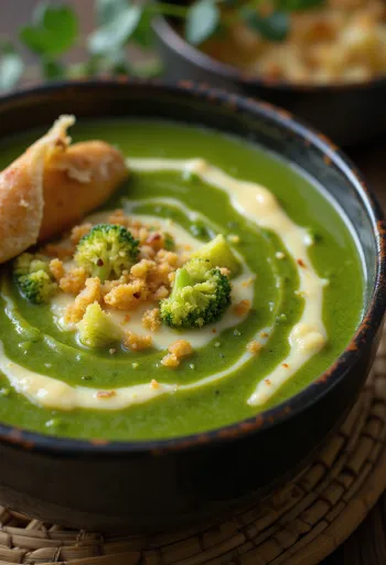 Vellutata di broccoli e formaggio servita