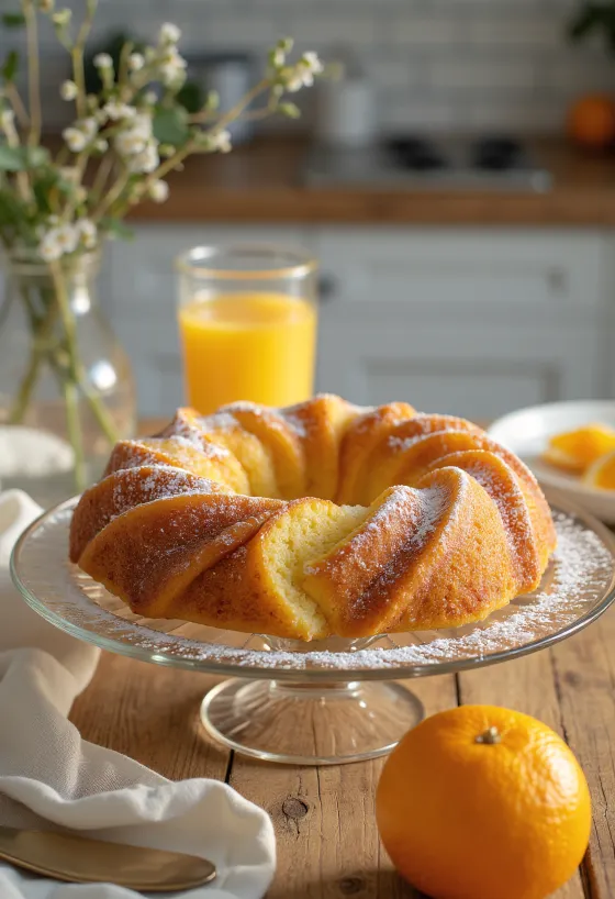 Ciambellone mele e arancia servito