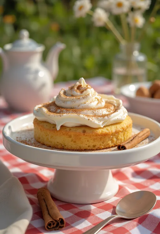 Torta panna e cannella spolverata con cannella