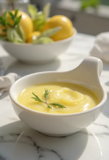 Salsa al limone e rosmarino servita con pesce grigliato