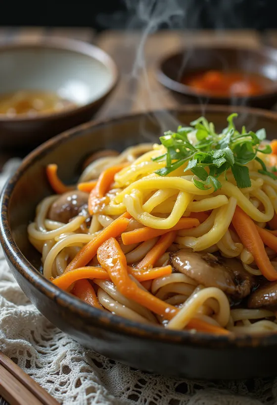 Yaki udon saltato nel wok