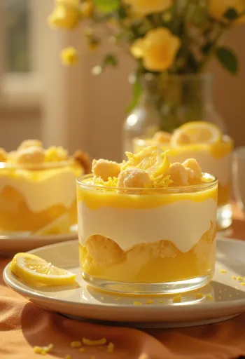 Sogno al limone con strati di biscotti e crema al mascarpone, decorato con limone fresco