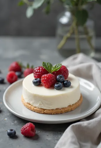 Torta mousse al cioccolato bianco servita con frutti di bosco