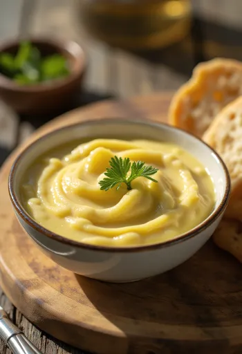 Salsa alioli all'aglio servita con pane fresco