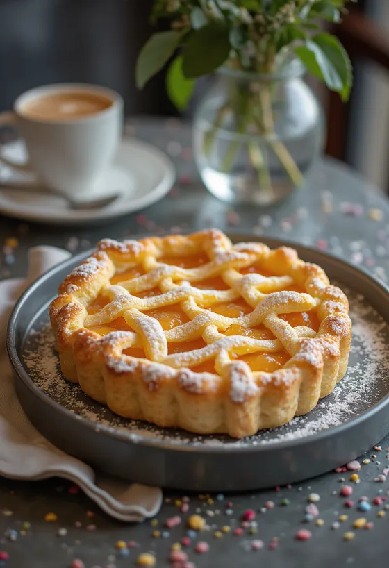 Crostata classica alla marmellata di albicocche, con pasta croccante