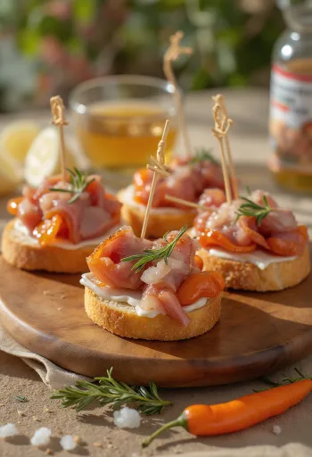 Pintxo con maiale iberico, servito su pane tostato