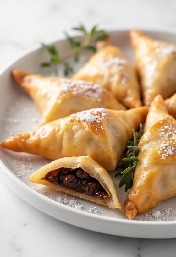 Samosa al cioccolato, fritti dorati, con ripieno all'interno