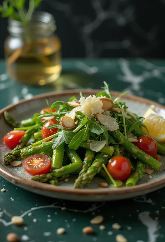 Insalata di asparagi al limone servita